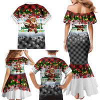 Iraq Christmas Family Matching Mermaid Dress and Hawaiian Shirt with Santa Carrying Gift Bag Flag Garland and Snowflake Plaid Pattern - Wonder Print Shop