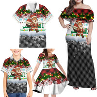 Iraq Christmas Family Matching Off Shoulder Maxi Dress and Hawaiian Shirt with Santa Carrying Gift Bag Flag Garland and Snowflake Plaid Pattern - Wonder Print Shop