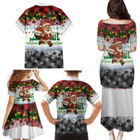 Iraq Christmas Family Matching Puletasi and Hawaiian Shirt with Santa Carrying Gift Bag Flag Garland and Snowflake Plaid Pattern - Wonder Print Shop