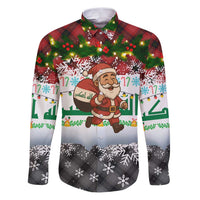 Iraq Christmas Family Matching Puletasi and Hawaiian Shirt with Santa Carrying Gift Bag Flag Garland and Snowflake Plaid Pattern - Wonder Print Shop