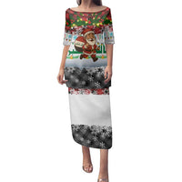 Iraq Christmas Family Matching Puletasi and Hawaiian Shirt with Santa Carrying Gift Bag Flag Garland and Snowflake Plaid Pattern - Wonder Print Shop