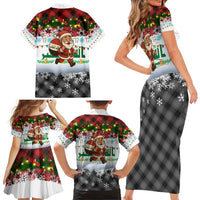 Iraq Christmas Family Matching Short Sleeve Bodycon Dress and Hawaiian Shirt with Santa Carrying Gift Bag Flag Garland and Snowflake Plaid Pattern - Wonder Print Shop
