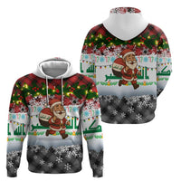 Iraq Christmas Hoodie with Santa Carrying Gift Bag Flag Garland and Snowflake Plaid Pattern - Wonder Print Shop