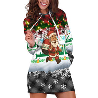 Iraq Christmas Hoodie Dress with Santa Carrying Gift Bag Flag Garland and Snowflake Plaid Pattern - Wonder Print Shop