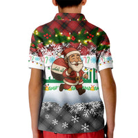 Iraq Christmas Kid Polo Shirt with Santa Carrying Gift Bag Flag Garland and Snowflake Plaid Pattern - Wonder Print Shop