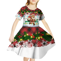 Iraq Christmas Kid Short Sleeve Dress with Santa Carrying Gift Bag Flag Garland and Snowflake Plaid Pattern - Wonder Print Shop