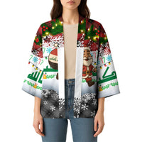 Iraq Christmas Kimono with Santa Carrying Gift Bag Flag Garland and Snowflake Plaid Pattern - Wonder Print Shop