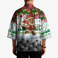 Iraq Christmas Kimono with Santa Carrying Gift Bag Flag Garland and Snowflake Plaid Pattern - Wonder Print Shop