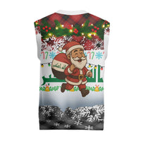 Iraq Christmas Knitted V-Neck Vest with Santa Carrying Gift Bag Flag Garland and Snowflake Plaid Pattern - Wonder Print Shop