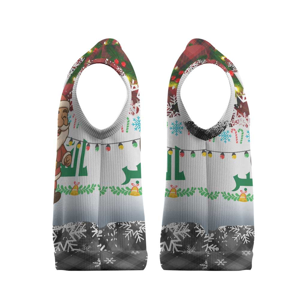 Iraq Christmas Knitted V-Neck Vest with Santa Carrying Gift Bag Flag Garland and Snowflake Plaid Pattern - Wonder Print Shop
