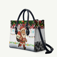 Iraq Christmas Leather Bag with Santa Carrying Gift Bag Flag Garland and Snowflake Plaid Pattern - Wonder Print Shop