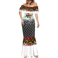 Iraq Christmas Mermaid Dress with Santa Carrying Gift Bag Flag Garland and Snowflake Plaid Pattern - Wonder Print Shop