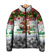 Iraq Christmas Padded Jacket with Santa Carrying Gift Bag Flag Garland and Snowflake Plaid Pattern - Wonder Print Shop