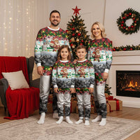 Iraq Christmas Pajama Set with Santa Carrying Gift Bag Flag Garland and Snowflake Plaid Pattern - Wonder Print Shop