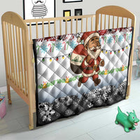 Iraq Christmas Quilt with Santa Carrying Gift Bag Flag Garland and Snowflake Plaid Pattern - Wonder Print Shop