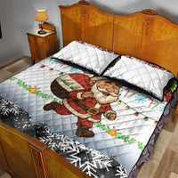 Iraq Christmas Quilt Bed Set with Santa Carrying Gift Bag Flag Garland and Snowflake Plaid Pattern - Wonder Print Shop