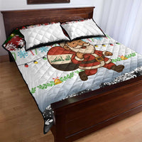 Iraq Christmas Quilt Bed Set with Santa Carrying Gift Bag Flag Garland and Snowflake Plaid Pattern - Wonder Print Shop