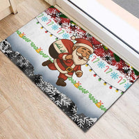 Iraq Christmas Rubber Doormat with Santa Carrying Gift Bag Flag Garland and Snowflake Plaid Pattern - Wonder Print Shop