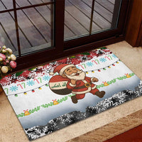 Iraq Christmas Rubber Doormat with Santa Carrying Gift Bag Flag Garland and Snowflake Plaid Pattern - Wonder Print Shop