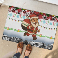 Iraq Christmas Rubber Doormat with Santa Carrying Gift Bag Flag Garland and Snowflake Plaid Pattern - Wonder Print Shop