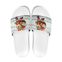 Iraq Christmas Slide Sandals with Santa Carrying Gift Bag Flag Garland and Snowflake Plaid Pattern - Wonder Print Shop