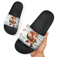 Iraq Christmas Slide Sandals with Santa Carrying Gift Bag Flag Garland and Snowflake Plaid Pattern - Wonder Print Shop