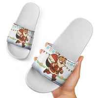 Iraq Christmas Slide Sandals with Santa Carrying Gift Bag Flag Garland and Snowflake Plaid Pattern - Wonder Print Shop