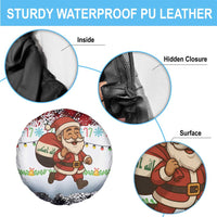 Iraq Christmas Spare Tire Cover with Santa Carrying Gift Bag Flag Garland and Snowflake Plaid Pattern - Wonder Print Shop