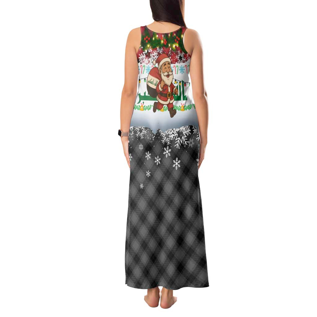 Iraq Christmas Tank Maxi Dress with Santa Carrying Gift Bag Flag Garland and Snowflake Plaid Pattern - Wonder Print Shop