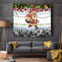 Iraq Christmas Tapestry with Santa Carrying Gift Bag Flag Garland and Snowflake Plaid Pattern - Wonder Print Shop