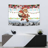Iraq Christmas Tapestry with Santa Carrying Gift Bag Flag Garland and Snowflake Plaid Pattern - Wonder Print Shop