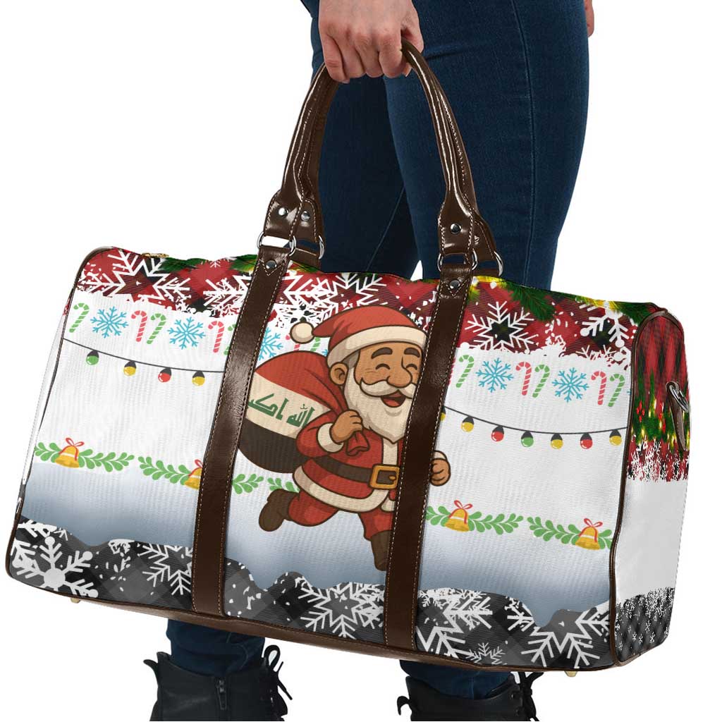 Iraq Christmas Travel Bag with Santa Carrying Gift Bag Flag Garland and Snowflake Plaid Pattern - Wonder Print Shop