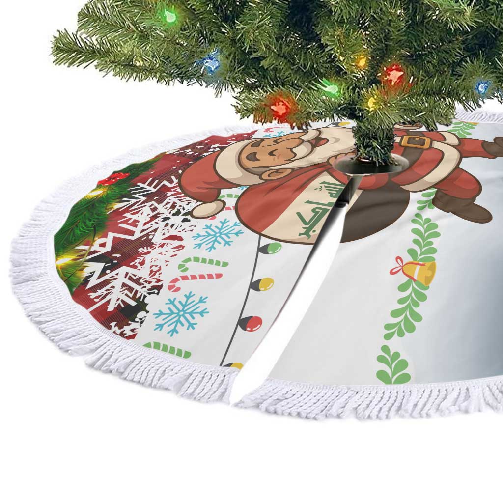 Iraq Christmas Tree Skirt with Santa Carrying Gift Bag Flag Garland and Snowflake Plaid Pattern - Wonder Print Shop