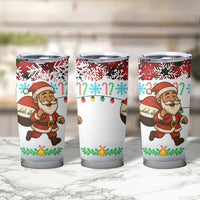 Iraq Christmas Tumbler Cup with Santa Carrying Gift Bag Flag Garland and Snowflake Plaid Pattern - Wonder Print Shop