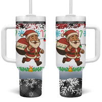 Iraq Christmas Tumbler With Handle with Santa Carrying Gift Bag Flag Garland and Snowflake Plaid Pattern - Wonder Print Shop