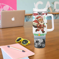 Iraq Christmas Tumbler With Handle with Santa Carrying Gift Bag Flag Garland and Snowflake Plaid Pattern - Wonder Print Shop