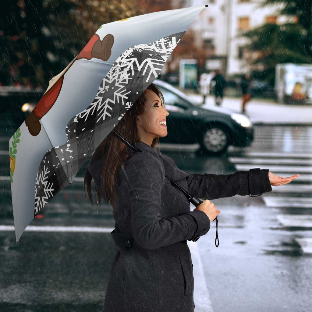 Iraq Christmas Umbrella with Santa Carrying Gift Bag Flag Garland and Snowflake Plaid Pattern - Wonder Print Shop