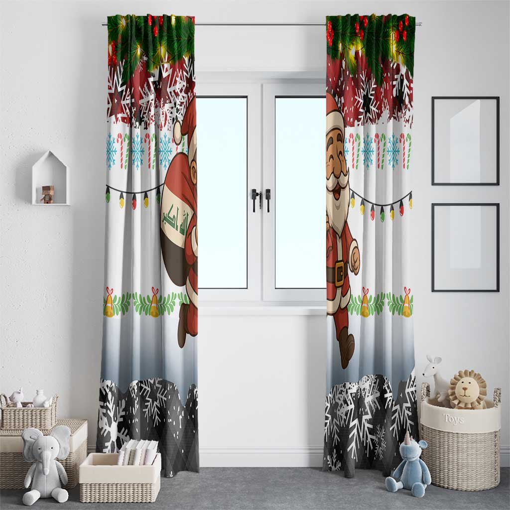 Iraq Christmas Window Curtain with Santa Carrying Gift Bag Flag Garland and Snowflake Plaid Pattern - Wonder Print Shop