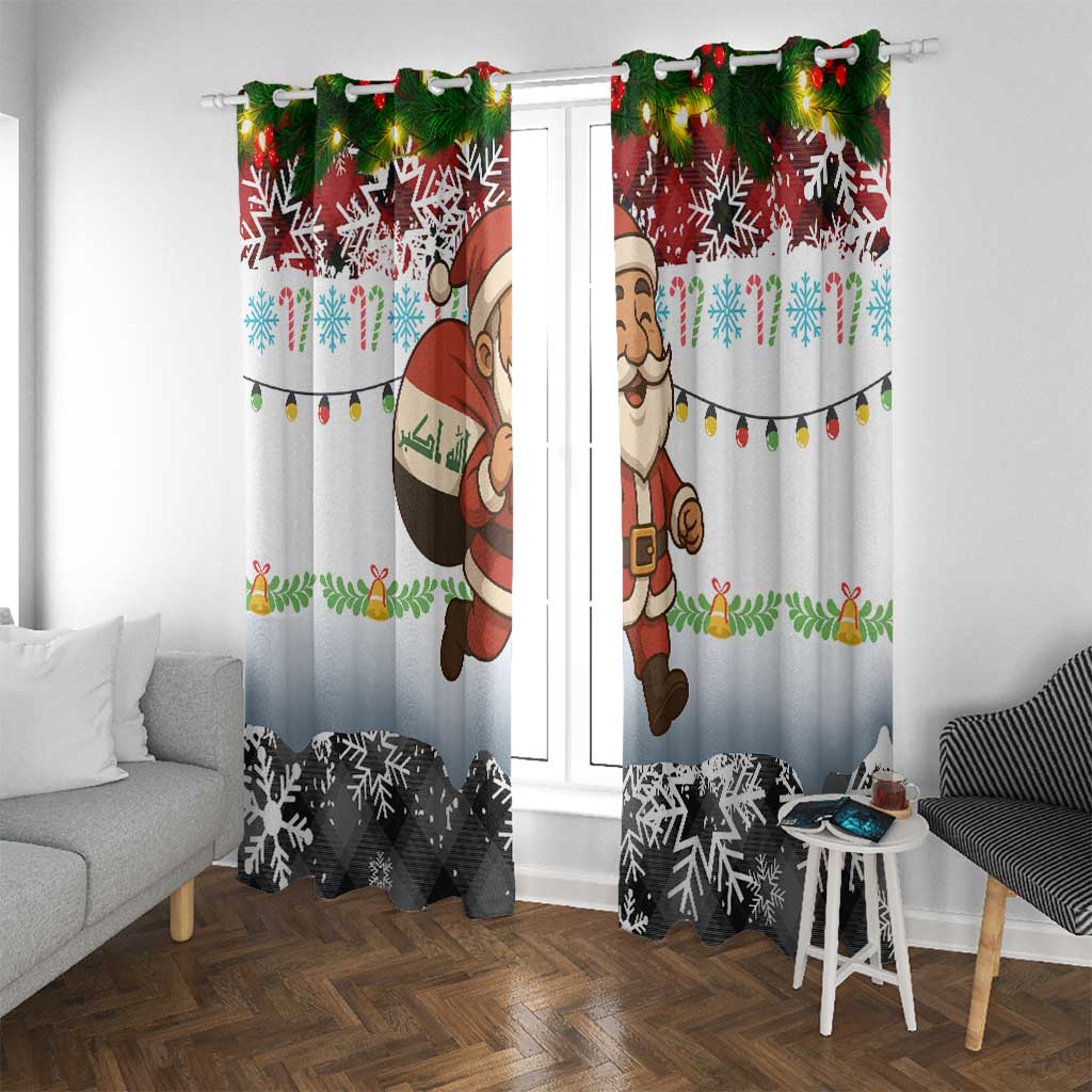 Iraq Christmas Window Curtain with Santa Carrying Gift Bag Flag Garland and Snowflake Plaid Pattern - Wonder Print Shop