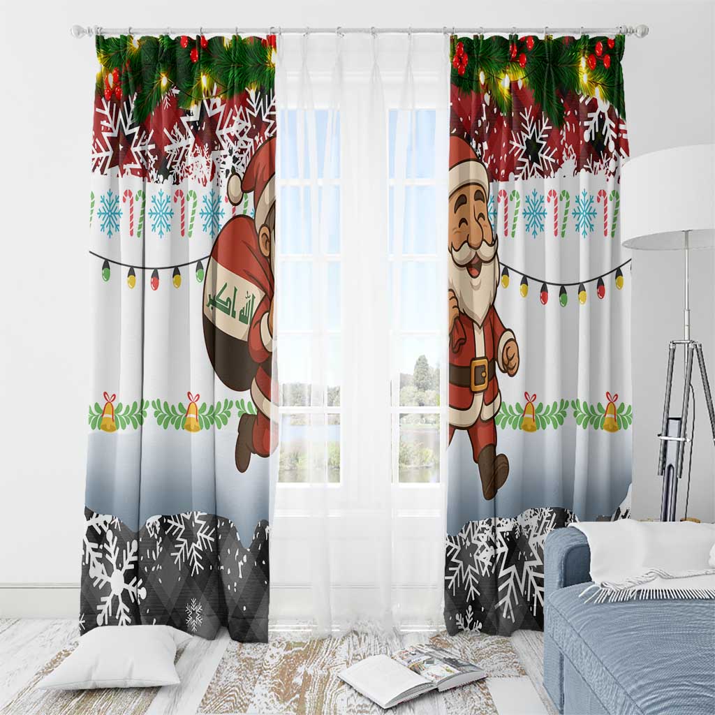 Iraq Christmas Window Curtain with Santa Carrying Gift Bag Flag Garland and Snowflake Plaid Pattern - Wonder Print Shop