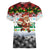 Iraq Christmas Women V-Neck T-Shirt with Santa Carrying Gift Bag Flag Garland and Snowflake Plaid Pattern - Wonder Print Shop