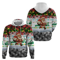 Iraq Christmas Zip Hoodie with Santa Carrying Gift Bag Flag Garland and Snowflake Plaid Pattern - Wonder Print Shop