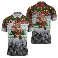 Iraq Christmas Zipper Polo Shirt with Santa Carrying Gift Bag Flag Garland and Snowflake Plaid Pattern - Wonder Print Shop