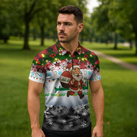 Iraq Christmas Zipper Polo Shirt with Santa Carrying Gift Bag Flag Garland and Snowflake Plaid Pattern - Wonder Print Shop
