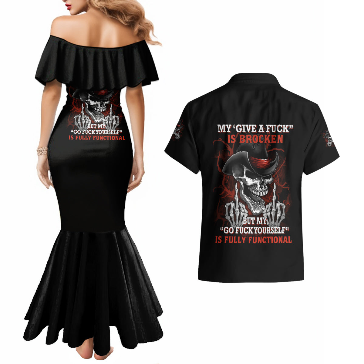 My 'give A F' Is Broken Couples Matching Mermaid Dress and Hawaiian Shirt - Wonder Print Shop