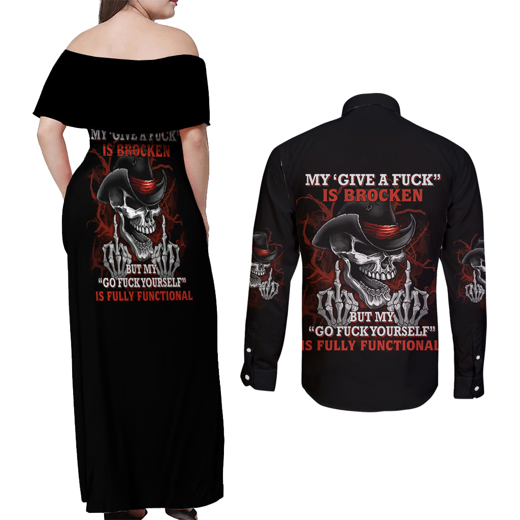 My 'give A F' Is Broken Couples Matching Off Shoulder Maxi Dress and Long Sleeve Button Shirt - Wonder Print Shop