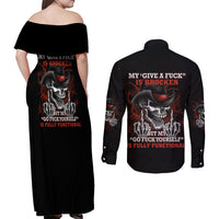 My 'give A F' Is Broken Couples Matching Off Shoulder Maxi Dress and Long Sleeve Button Shirt - Wonder Print Shop