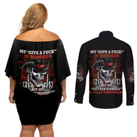 My 'give A F' Is Broken Couples Matching Off Shoulder Short Dress and Long Sleeve Button Shirt - Wonder Print Shop