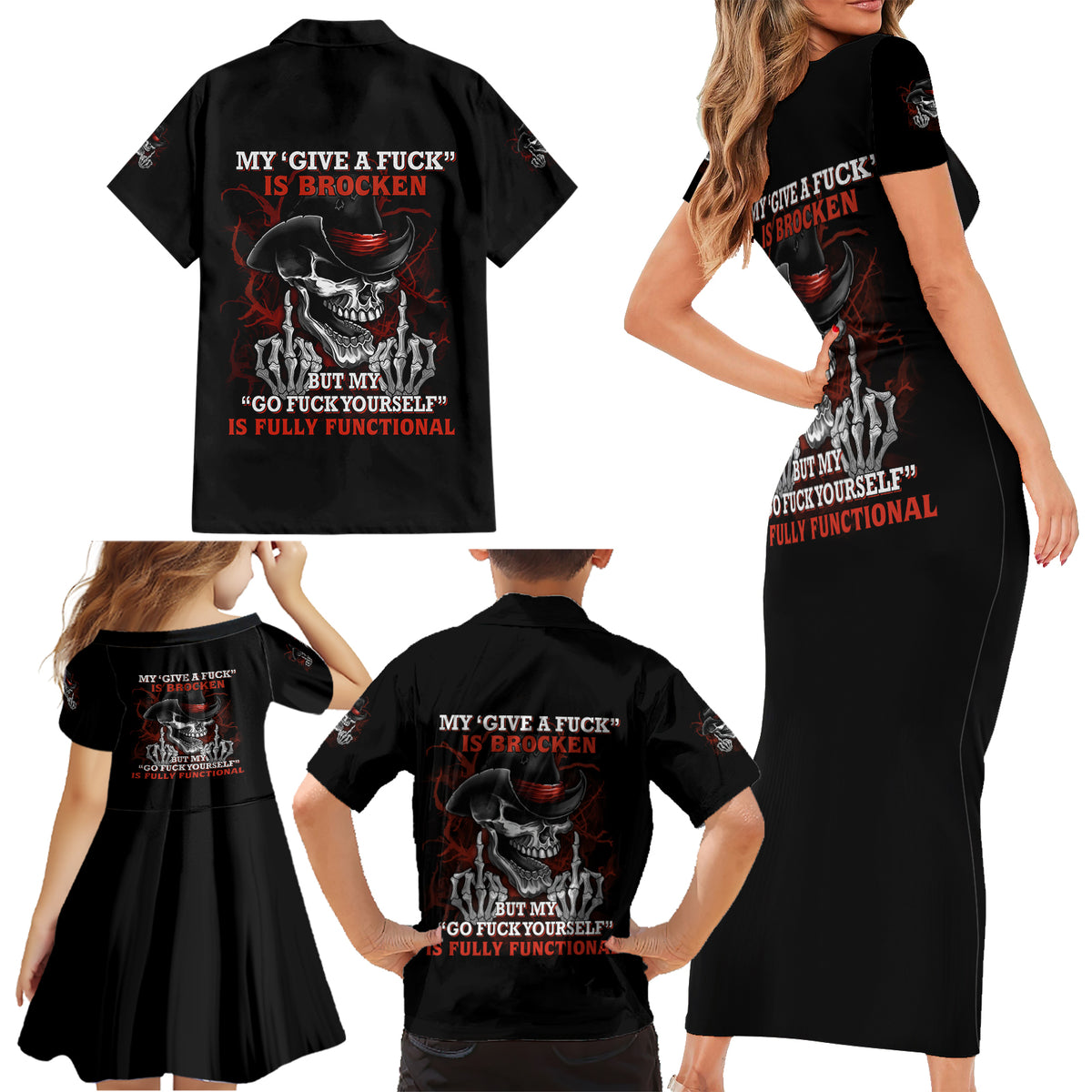 My 'give A F' Is Broken Family Matching Short Sleeve Bodycon Dress and Hawaiian Shirt - Wonder Print Shop