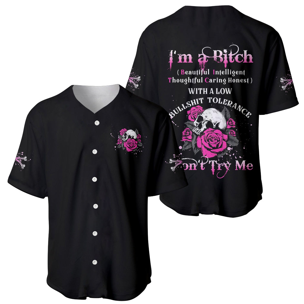 I'm A B Don't Try Me Rose Skull Baseball Jersey - Wonder Print Shop